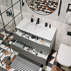 Vivon Тумба с раковиной Shelly 90 подвесная серая матовая – фотография-6